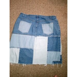 Denim Skirt Distressed Fraying Patchwork Knee Length Size 24W Blue Jean Just Blu